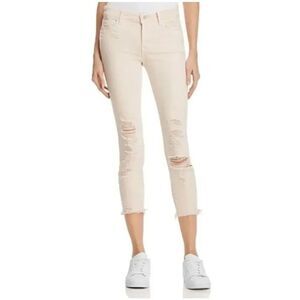 J Brand Mid Rise Crop Jeans Distressed Raw Hem in Debutante Cream women’s sz 27